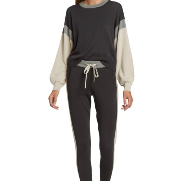 MONROW Color Block Gray/Tan Two-Piece Knit Jogger Set Size S/M - Picture 1 of 15